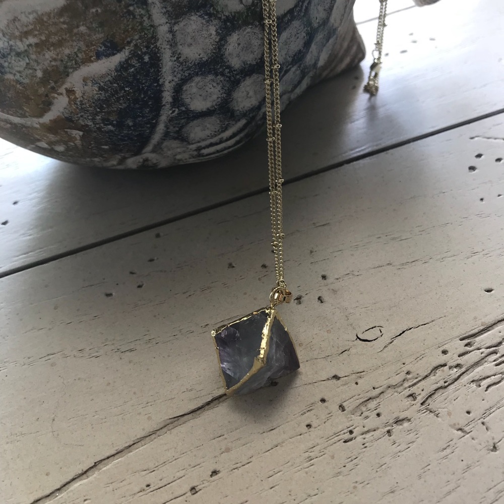 Gold Purple Flourite Crystal Boho Necklace - Picture 7 of 8